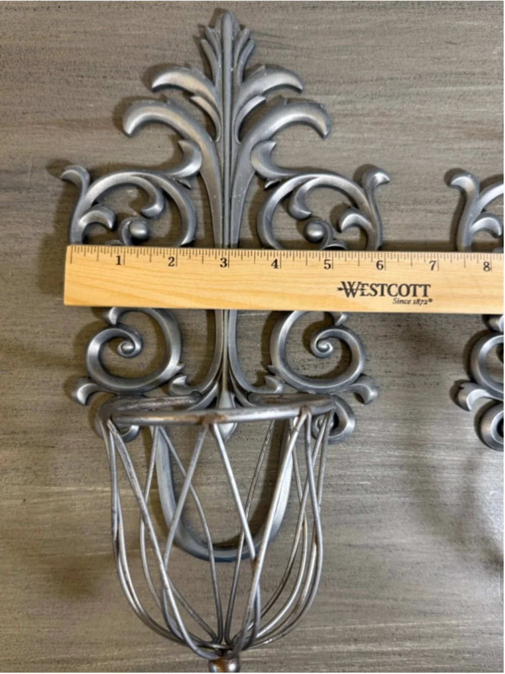Silver Tone Metal Wall Mounted Candle Sconce Holders Pair